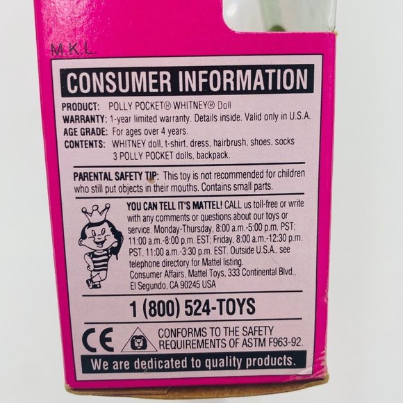 Polly Pocket Vintage 1994 RARE Whitney Barbie Doll Mattel #12983 NIB with doll - Picture 4 of 11